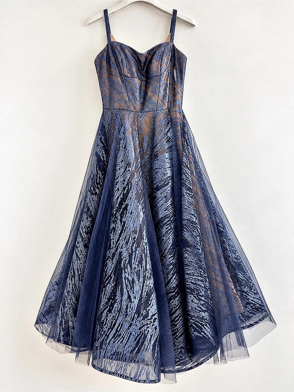 Rene Ruiz Collection Navy Metallic Tulle A-Line Dress Size 2